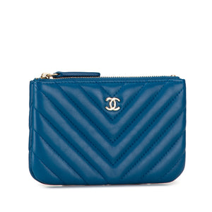 Chanel Chevron Lambskin O Case Pouch Blue