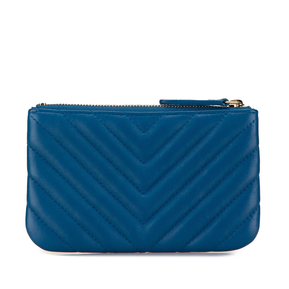 Chanel Chevron Lambskin O Case Pouch Blue