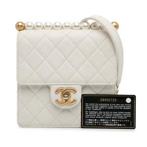 Chanel Small Lambskin Chic Pearls Flap White