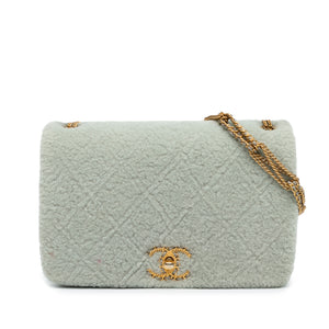 Chanel Quilted Shearling Chain Flap Gray