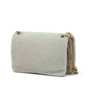 Chanel Quilted Shearling Chain Flap Gray