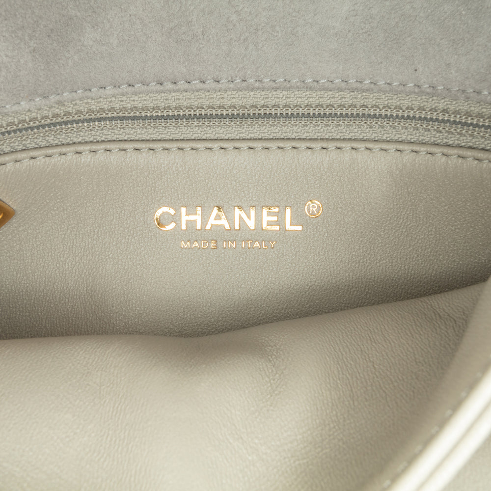 Chanel Quilted Shearling Chain Flap Gray