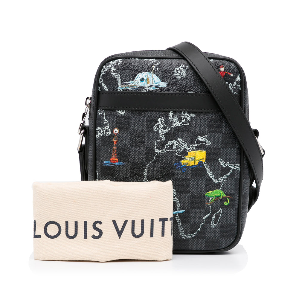 Louis Vuitton Damier Graphite Renaissance Map Danube Slim PM Black