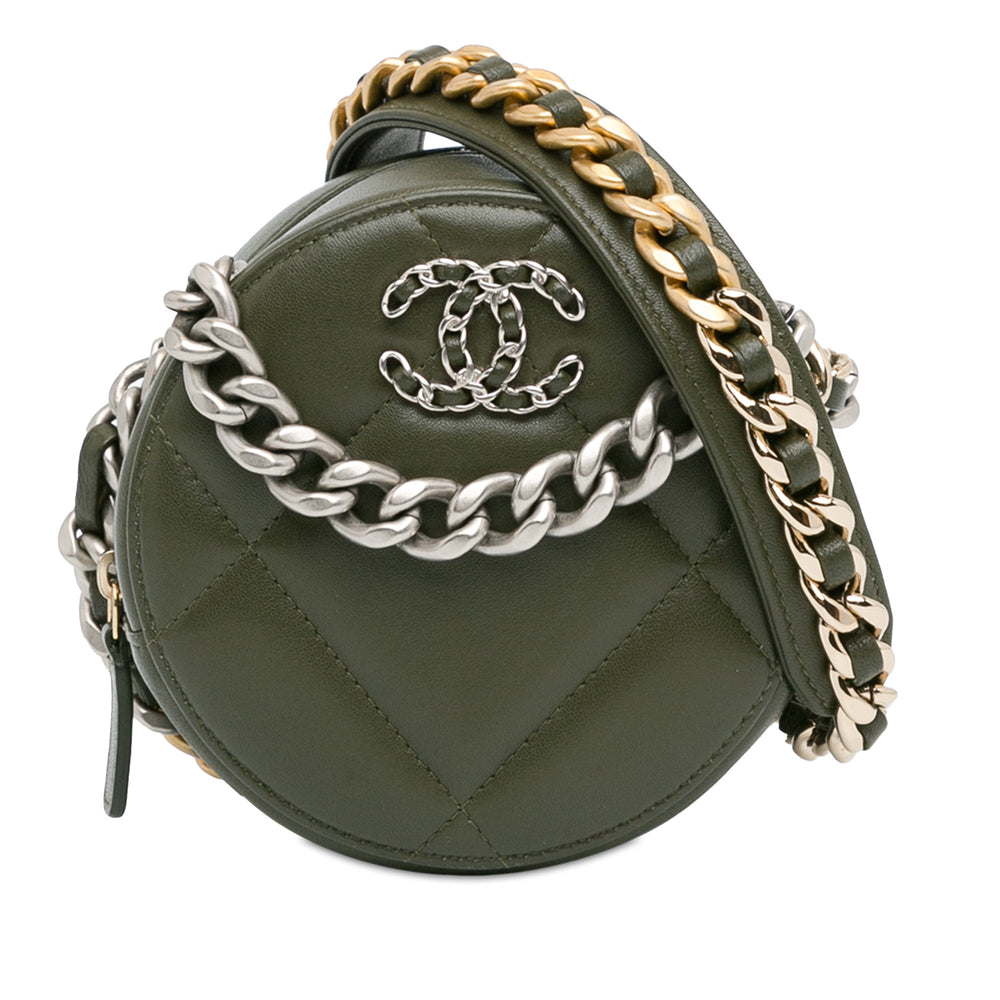 Chanel Lambskin 19 Round Clutch with Chain Green