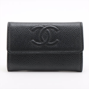 Chanel Coco Mark Caviarskin Card Case Black Silver Metal fittings 17709427