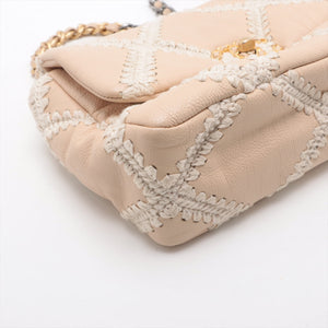 Chanel CHANEL 19 Leather Chain Shoulder Bag Wild Stitch White x pink Gold x Silver Metal Fittings 30887581 AS1160