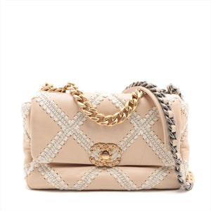 Chanel CHANEL 19 Leather Chain Shoulder Bag Wild Stitch White x pink Gold x Silver Metal Fittings 30887581 AS1160