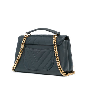 Chanel Chevron Sheepskin Stitched Chain Top Handle Flap Blue