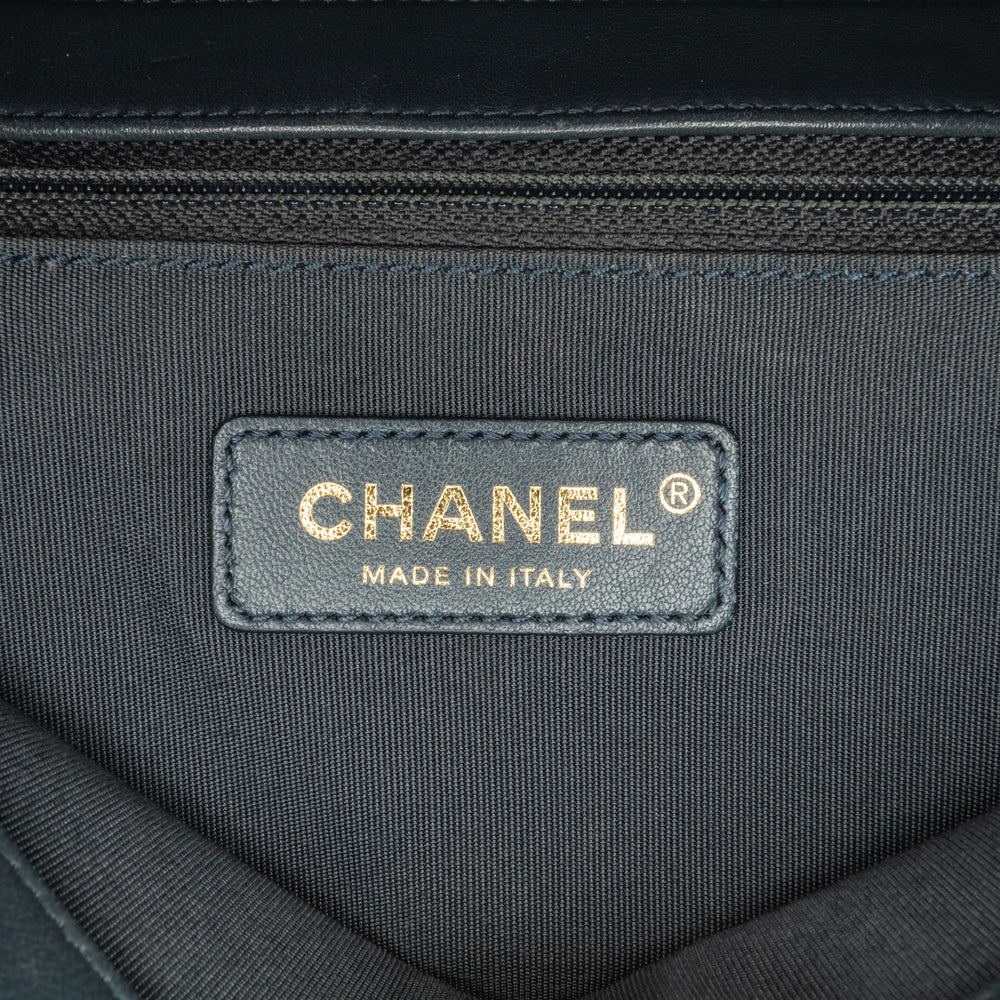 Chanel Chevron Sheepskin Stitched Chain Top Handle Flap Blue