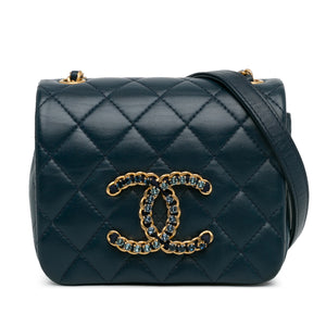 Chanel Mini Lambskin CC Crystal Full flap Blue