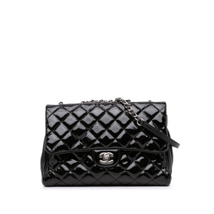 Chanel Large Quilted Patent Double Compartment Flap Black