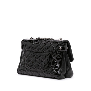 Chanel Large Quilted Patent Double Compartment Flap Black