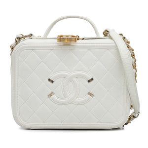 Chanel Medium Caviar Filigree Vanity Case White