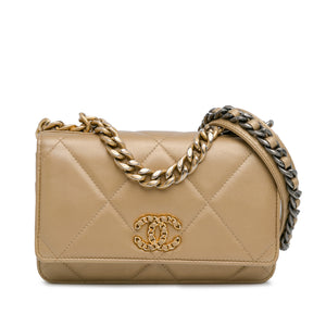 Chanel Quilted Lambskin 19 Wallet on Chain Gold