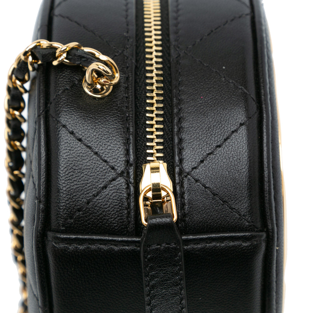 Chanel Mini Lambskin Golden Plate Round Clutch with Chain Black