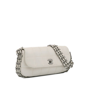 Chanel Choco Bar Lambskin 3 Chain Single Flap White