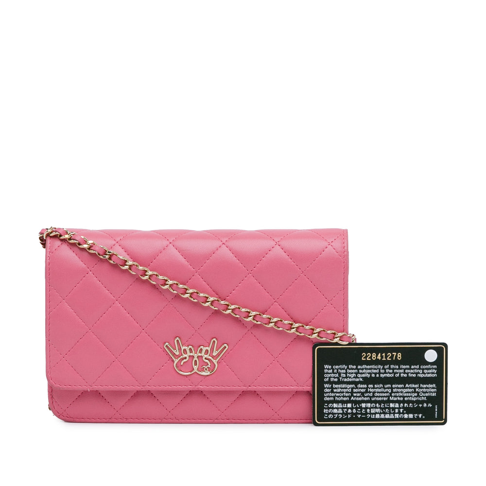 Chanel Quilted Lambskin Emoticon Wallet On Chain Pink