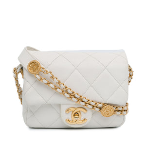 Chanel Mini Caviar Twist Your Buttons Flap White